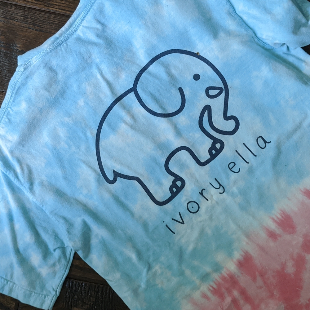 IVORY ELLA I  Original Blue and Pink Tie-Dye Short-Sleeve Tee Shirt, S